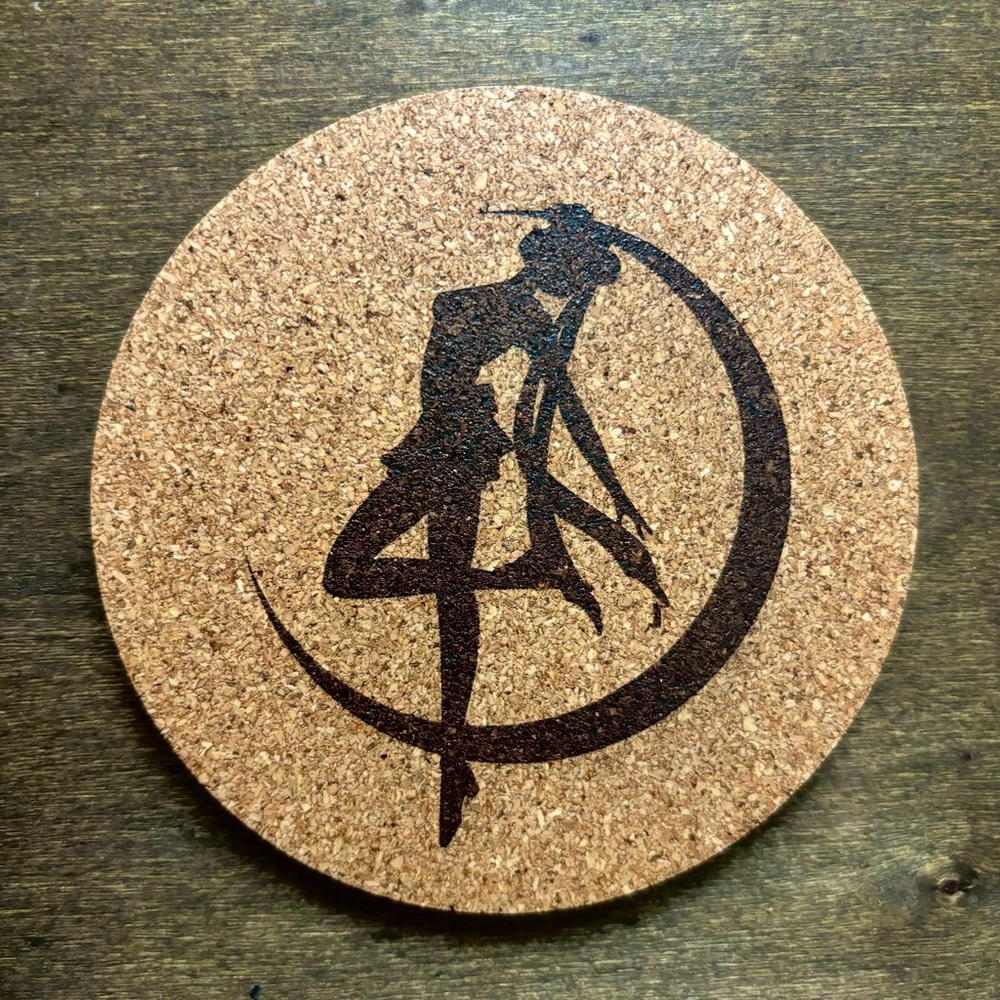 Sailor Moon Silhouette Laser Engraved Cork Coaster
